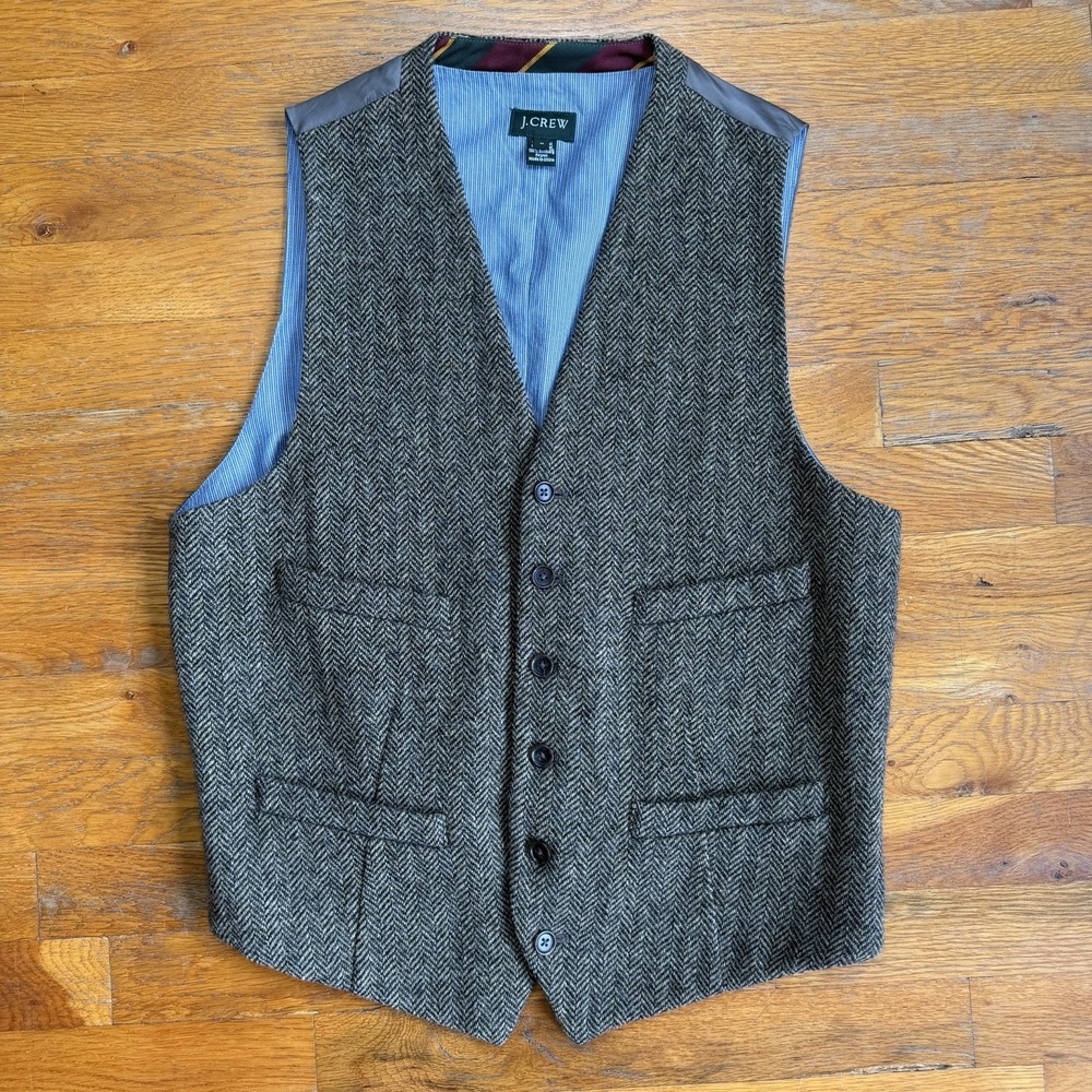 J Crew Ludlow Suit Vest Waist Coat Moon Yorkshire Tweed Wool Herringbone Medium